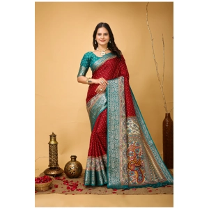 Generic Women's Soft Dola Cotton Kalamkari Printed Saree With Unstitched Blouse 5.5Mtr (Red)