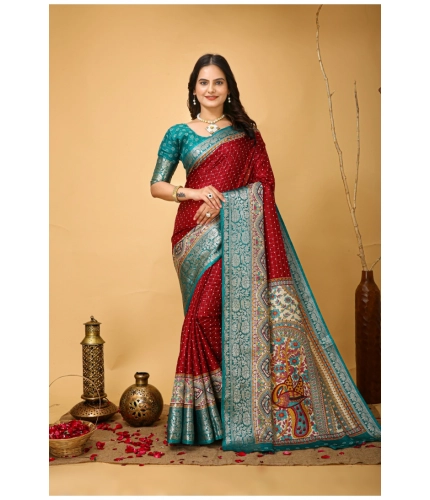 Generic Women's Soft Dola Cotton Kalamkari Printed Saree With Unstitched Blouse 5.5Mtr (Red)