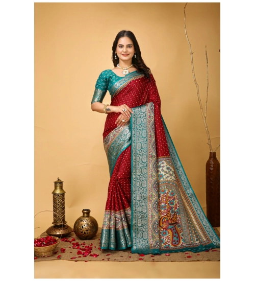 Generic Women's Soft Dola Cotton Kalamkari Printed Saree With Unstitched Blouse 5.5Mtr (Red)