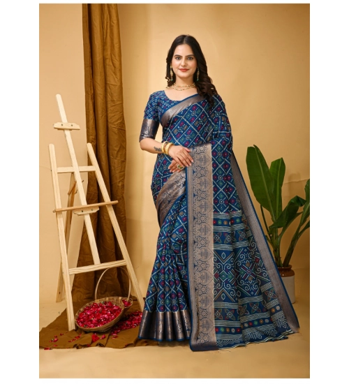 Generic Women's Soft Dola Cotton Kalamkari Printed Saree With Unstitched Blouse 5.5Mtr (Blue)