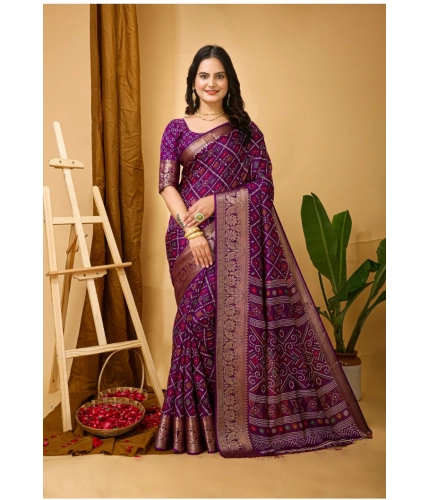 Generic Women's Soft Dola Cotton Kalamkari Printed Saree With Unstitched Blouse 5.5Mtr (Purple)