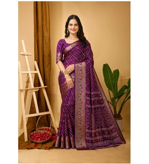 Generic Women's Soft Dola Cotton Kalamkari Printed Saree With Unstitched Blouse 5.5Mtr (Purple)