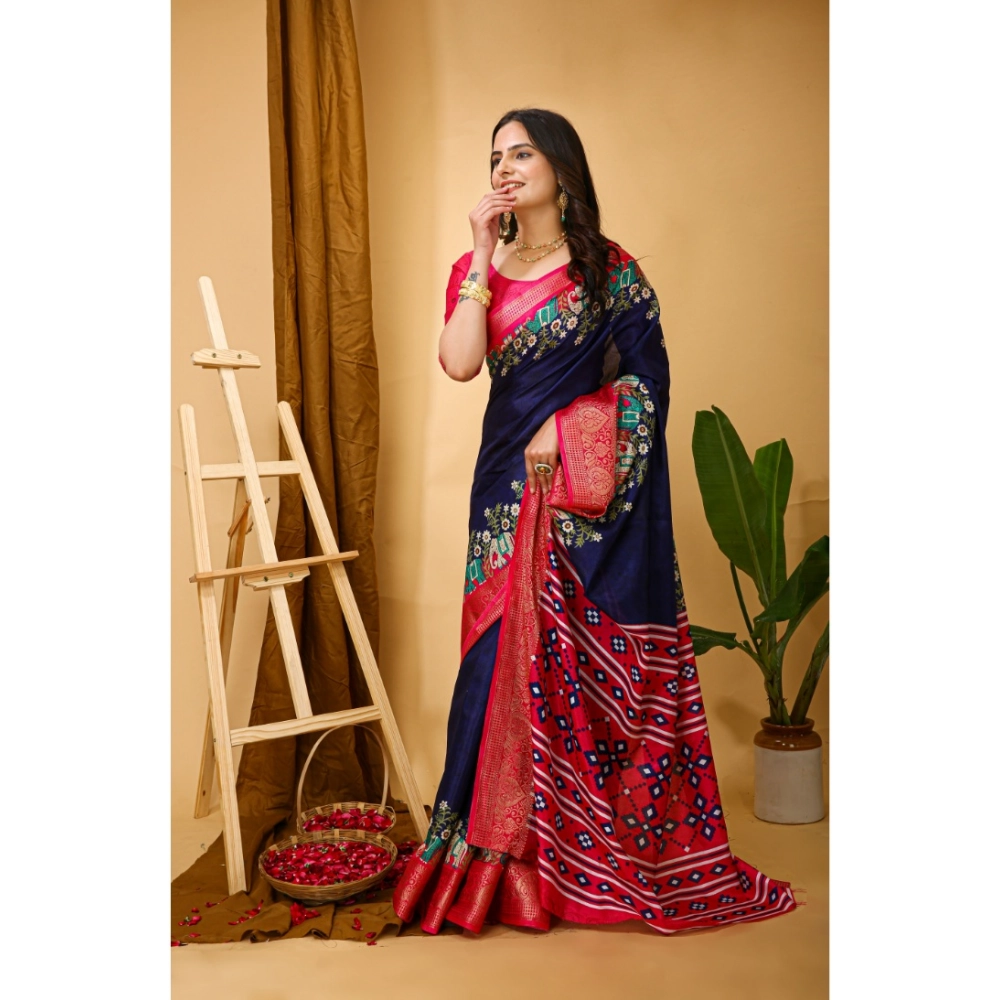 Generic Women's Soft Dola Cotton Kalamkari Printed Saree With Unstitched Blouse 5.5Mtr (Navy Blue) Generic Women's Soft Dola Cotton Kalamkari Printed Saree With Unstitched Blouse 5.5Mtr (Navy Blue)