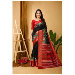 Generic Women's Soft Dola Cotton Kalamkari Printed Saree With Unstitched Blouse 5.5Mtr (Black)