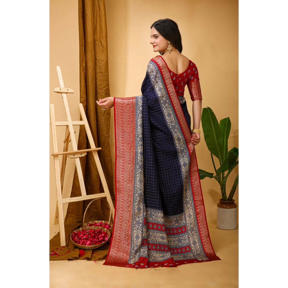 Generic Women's Soft Dola Cotton Kalamkari Printed Saree With Unstitched Blouse 5.5Mtr (Navy Blue) Generic Women's Soft Dola Cotton Kalamkari Printed Saree With Unstitched Blouse 5.5Mtr (Navy Blue)