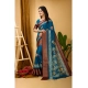 Generic Women's Soft Blooming Marshmallow Fabric Kalamkari Printed Saree With Unstitched Blouse 5.5Mtr (Blue)