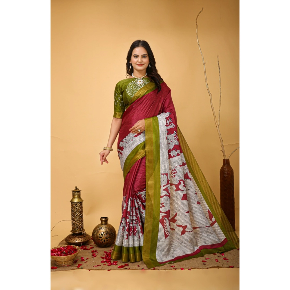 Generic Women's Soft Handloom Cotton Kalamkari Printed Saree With Unstitched Blouse 5.5Mtr (Maroon) Generic Women's Soft Handloom Cotton Kalamkari Printed Saree With Unstitched Blouse 5.5Mtr (Maroon)