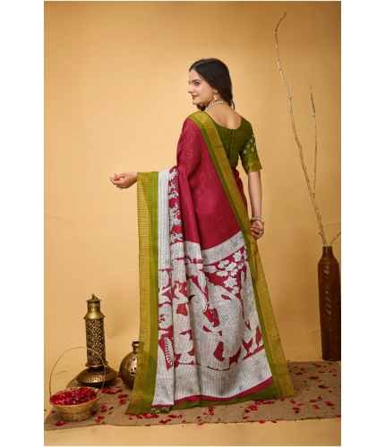 Generic Women's Soft Handloom Cotton Kalamkari Printed Saree With Unstitched Blouse 5.5Mtr (Maroon) Generic Women's Soft Handloom Cotton Kalamkari Printed Saree With Unstitched Blouse 5.5Mtr (Maroon)