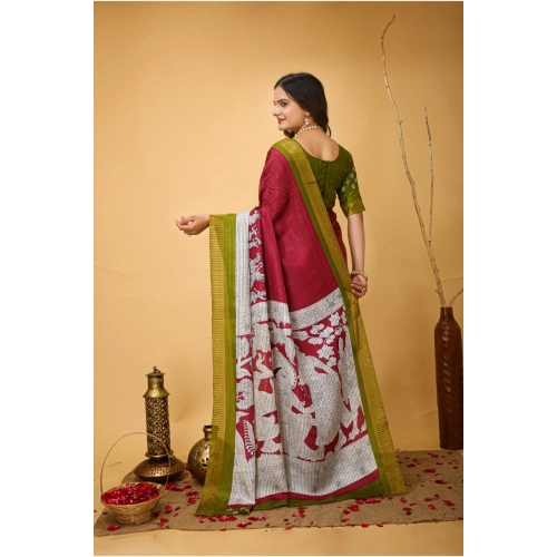 Women's Soft Handloom Cotton Kalamkari Printed Saree With Unstitched Blouse 5.5Mtr (Maroon) Women's Soft Handloom Cotton Kalamkari Printed Saree With Unstitched Blouse 5.5Mtr (Maroon)