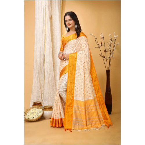 Women's Soft Cotton Silk Printed Saree With Unstitched Blouse 5.5Mtr (Yellow) Women's Soft Cotton Silk Printed Saree With Unstitched Blouse 5.5Mtr (Yellow)
