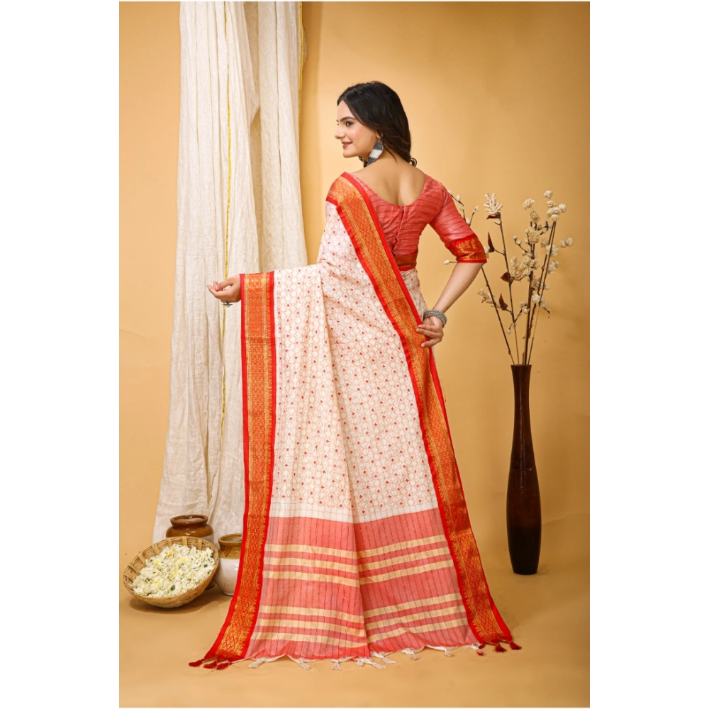 Generic Women's Soft Cotton Silk Printed Saree With Unstitched Blouse 5.5Mtr (Red) Generic Women's Soft Cotton Silk Printed Saree With Unstitched Blouse 5.5Mtr (Red)