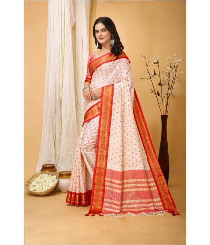 Generic Women's Soft Cotton Silk Printed Saree With Unstitched Blouse 5.5Mtr (Red) Generic Women's Soft Cotton Silk Printed Saree With Unstitched Blouse 5.5Mtr (Red)