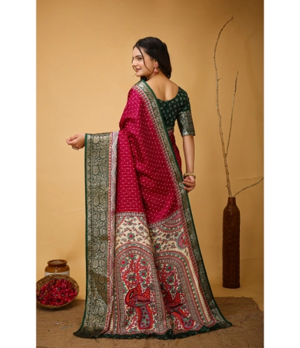 Generic Women's Soft Dola Cotton Kalamkari Printed Saree With Unstitched Blouse 5.5Mtr (Maroon)