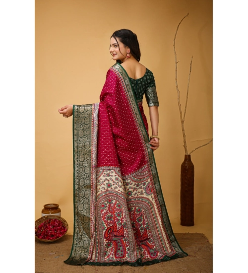 Generic Women's Soft Dola Cotton Kalamkari Printed Saree With Unstitched Blouse 5.5Mtr (Maroon)