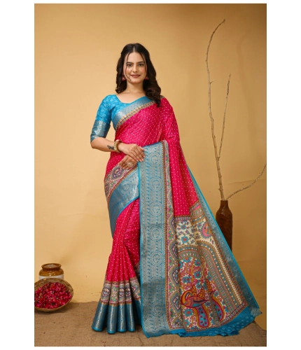 Generic Women's Soft Dola Cotton Kalamkari Printed Saree With Unstitched Blouse 5.5Mtr (Pink)