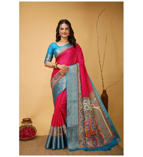Generic Women's Soft Dola Cotton Kalamkari Printed Saree With Unstitched Blouse 5.5Mtr (Pink)