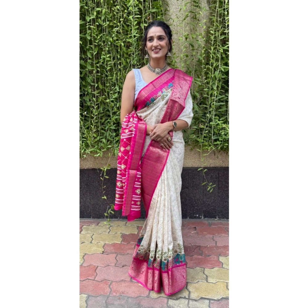 Generic Women's Soft Dola Cotton Kalamkari Printed Saree With Unstitched Blouse 5.5Mtr (White) Generic Women's Soft Dola Cotton Kalamkari Printed Saree With Unstitched Blouse 5.5Mtr (White)