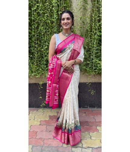 Generic Women's Soft Dola Cotton Kalamkari Printed Saree With Unstitched Blouse 5.5Mtr (White) Generic Women's Soft Dola Cotton Kalamkari Printed Saree With Unstitched Blouse 5.5Mtr (White)