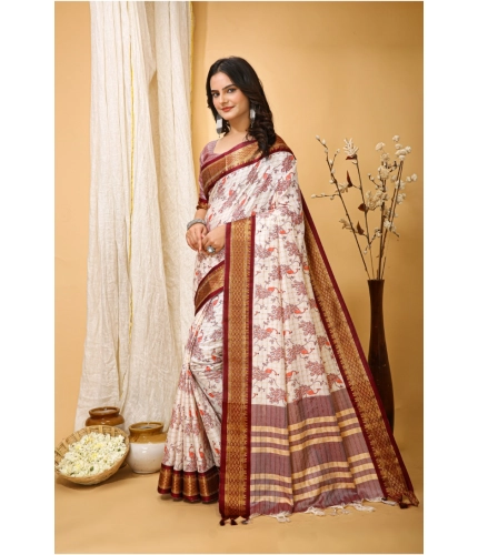 Generic Women's Soft Cotton Silk Printed Saree With Unstitched Blouse 5.5Mtr (Maroon) Generic Women's Soft Cotton Silk Printed Saree With Unstitched Blouse 5.5Mtr (Maroon)