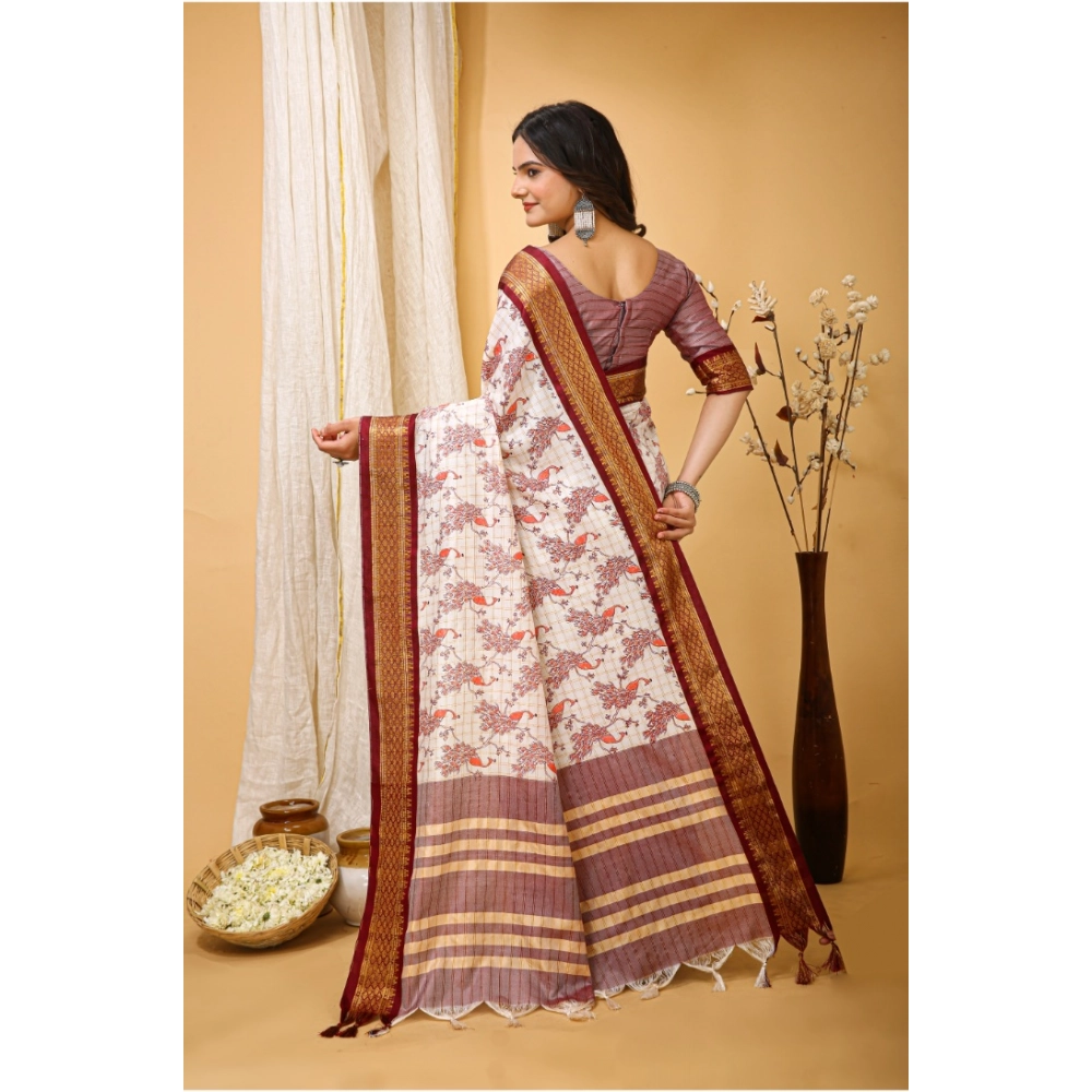 Generic Women's Soft Cotton Silk Printed Saree With Unstitched Blouse 5.5Mtr (Maroon) Generic Women's Soft Cotton Silk Printed Saree With Unstitched Blouse 5.5Mtr (Maroon)