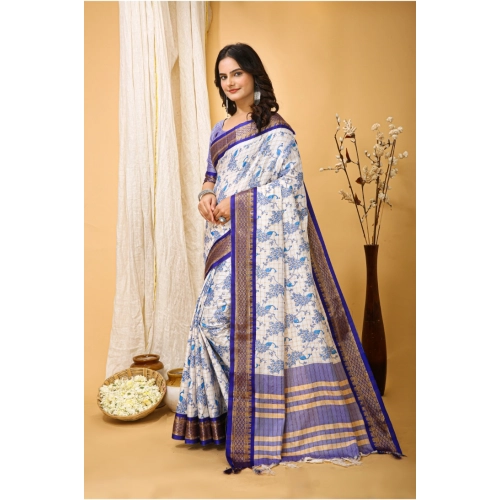 Women's Soft Cotton Silk Printed Saree With Unstitched Blouse 5.5Mtr (Purple) Women's Soft Cotton Silk Printed Saree With Unstitched Blouse 5.5Mtr (Purple)