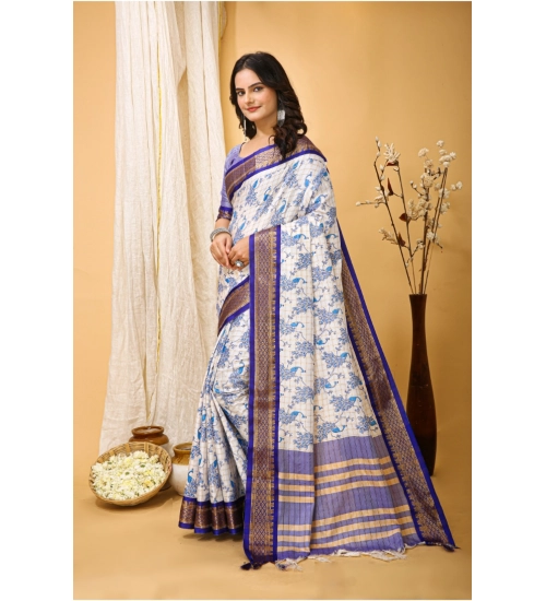 Generic Women's Soft Cotton Silk Printed Saree With Unstitched Blouse 5.5Mtr (Purple)