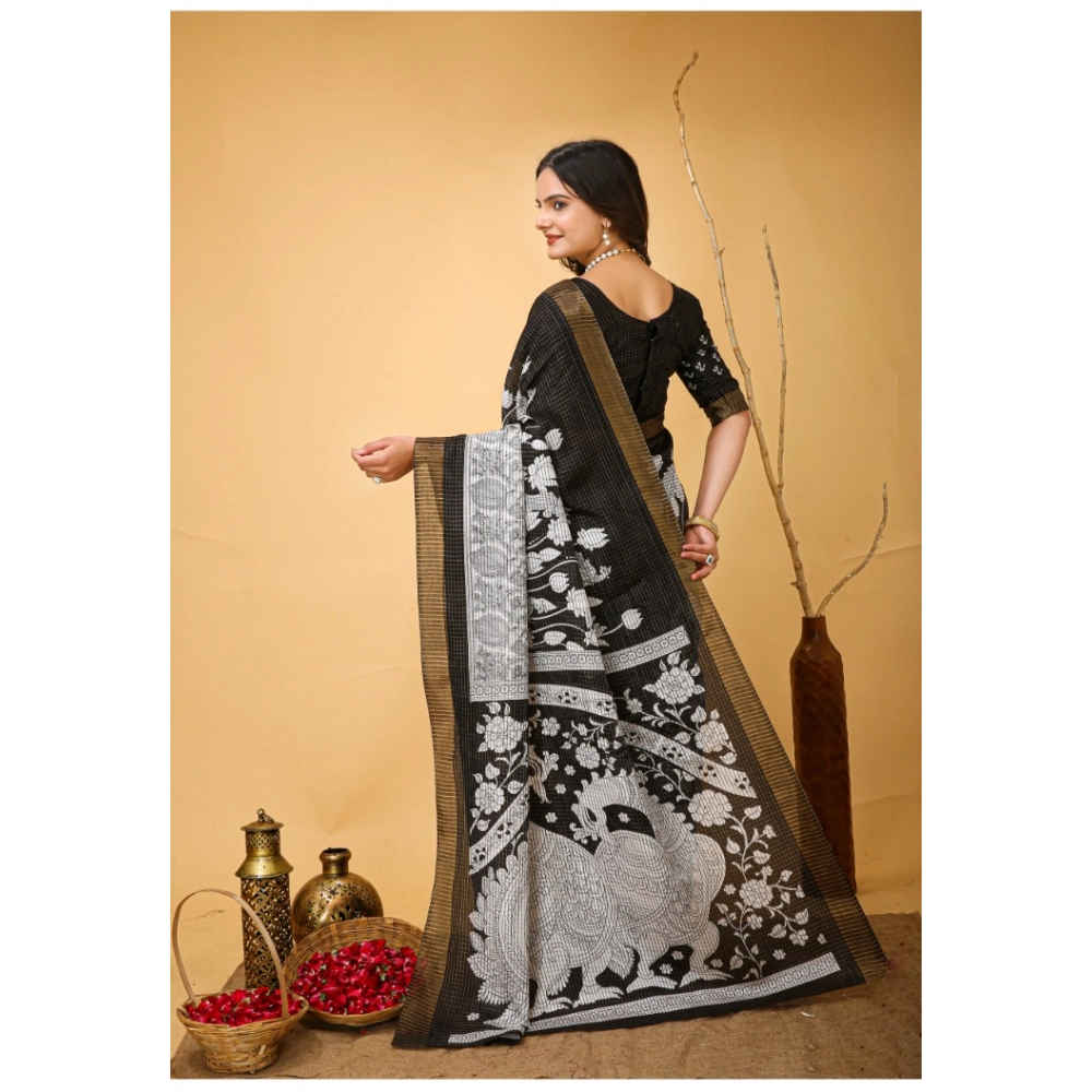 Generic Women's Soft Handloom Cotton Kalamkari Printed Saree With Unstitched Blouse 5.5Mtr (Black) Generic Women's Soft Handloom Cotton Kalamkari Printed Saree With Unstitched Blouse 5.5Mtr (Black)