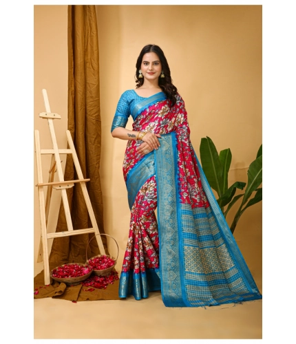 Generic Women's Soft Dola Cotton Kalamkari Printed Saree With Unstitched Blouse 5.5Mtr (Pink)