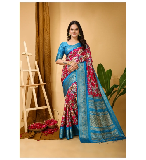 Generic Women's Soft Dola Cotton Kalamkari Printed Saree With Unstitched Blouse 5.5Mtr (Pink)