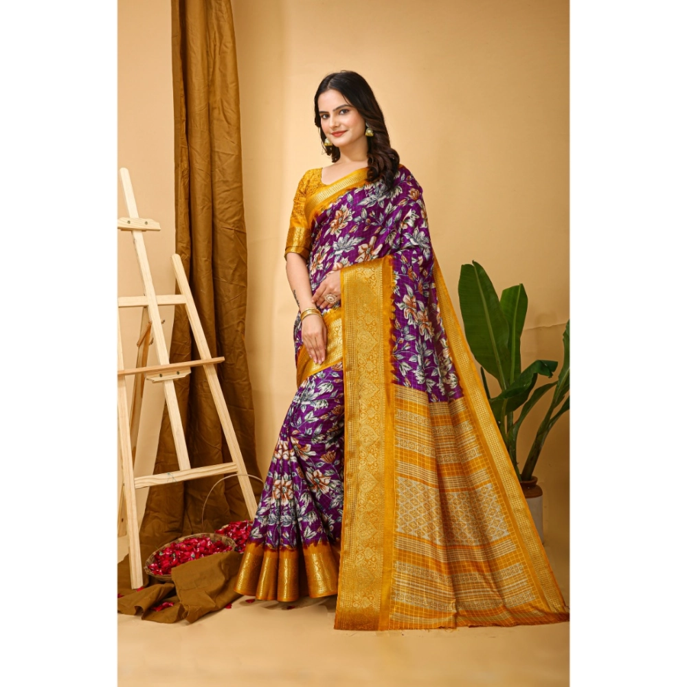 Generic Women's Soft Dola Cotton Kalamkari Printed Saree With Unstitched Blouse 5.5Mtr (Purple) Generic Women's Soft Dola Cotton Kalamkari Printed Saree With Unstitched Blouse 5.5Mtr (Purple)