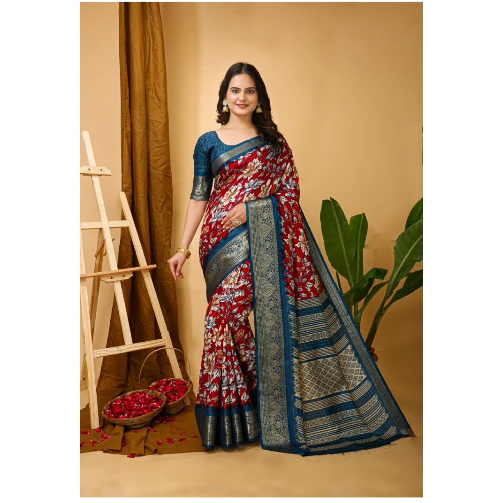 Generic Women's Soft Dola Cotton Kalamkari Printed Saree With Unstitched Blouse 5.5Mtr (Red) Generic Women's Soft Dola Cotton Kalamkari Printed Saree With Unstitched Blouse 5.5Mtr (Red)