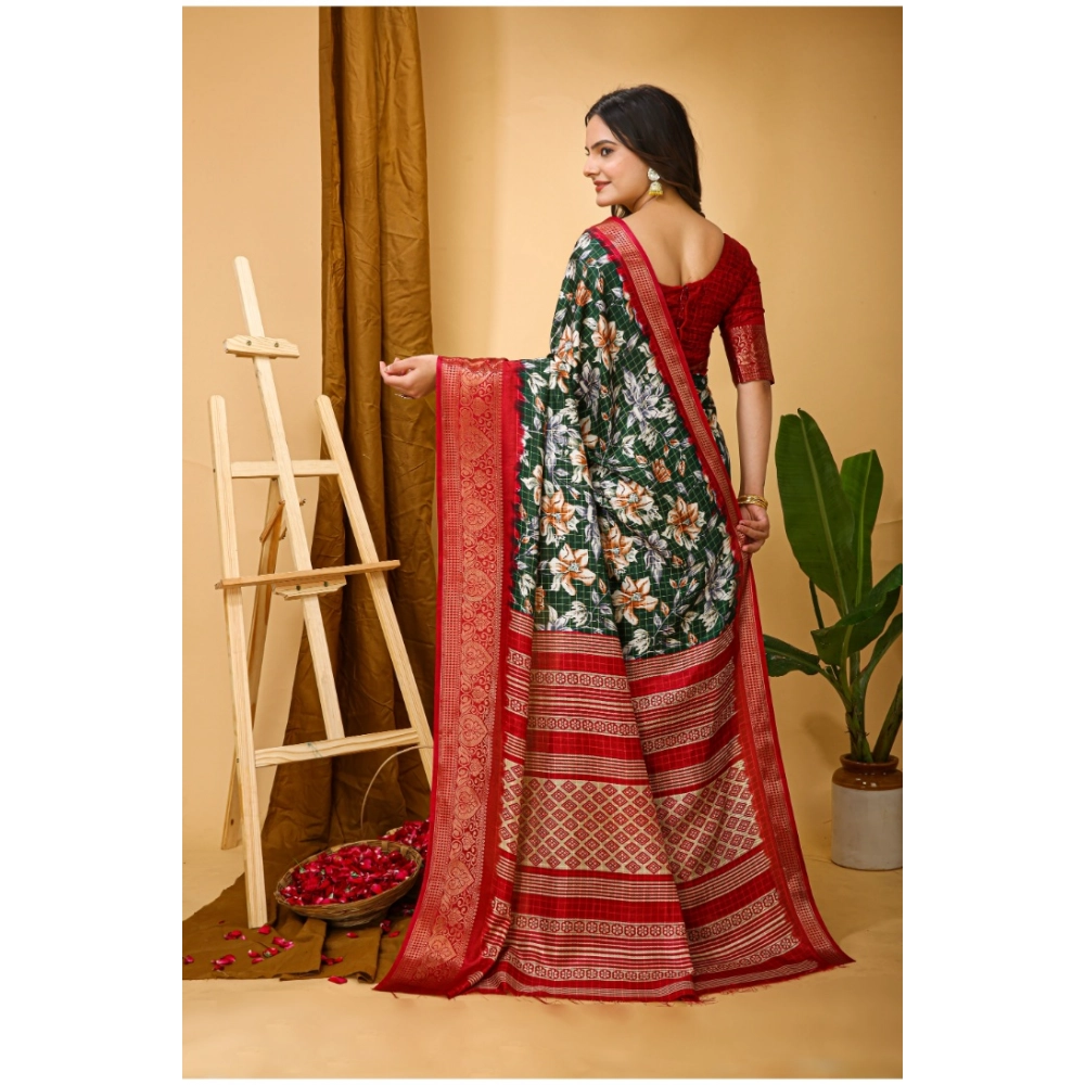 Generic Women's Soft Dola Cotton Kalamkari Printed Saree With Unstitched Blouse 5.5Mtr (Green) Generic Women's Soft Dola Cotton Kalamkari Printed Saree With Unstitched Blouse 5.5Mtr (Green)