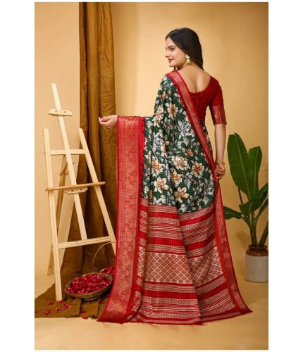 Generic Women's Soft Dola Cotton Kalamkari Printed Saree With Unstitched Blouse 5.5Mtr (Green)