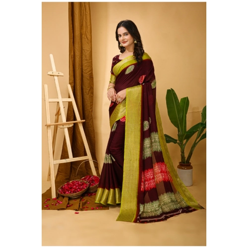 Women's Soft Blooming Marshmallow Fabric Kalamkari Printed Saree With Unstitched Blouse 5.5Mtr (Maroon) Women's Soft Blooming Marshmallow Fabric Kalamkari Printed Saree With Unstitched Blouse 5.5Mtr (Maroon)