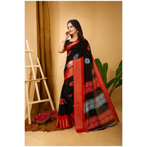 Women's Soft Blooming Marshmallow Fabric Kalamkari Printed Saree With Unstitched Blouse 5.5Mtr (Black) Women's Soft Blooming Marshmallow Fabric Kalamkari Printed Saree With Unstitched Blouse 5.5Mtr (Black)
