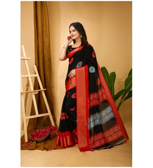 Generic Women's Soft Blooming Marshmallow Fabric Kalamkari Printed Saree With Unstitched Blouse 5.5Mtr (Black)