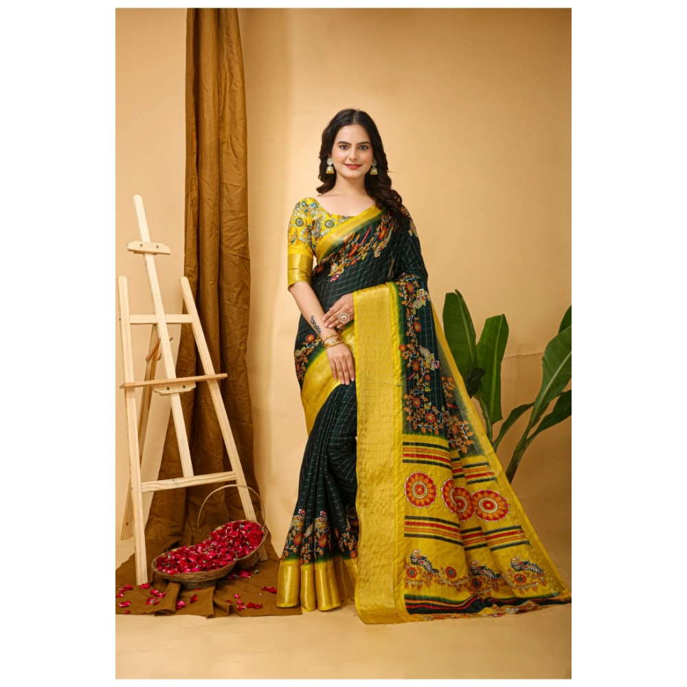 Generic Women's Soft Dola Cotton Kalamkari Printed Saree With Unstitched Blouse 5.5Mtr (Green) Generic Women's Soft Dola Cotton Kalamkari Printed Saree With Unstitched Blouse 5.5Mtr (Green)