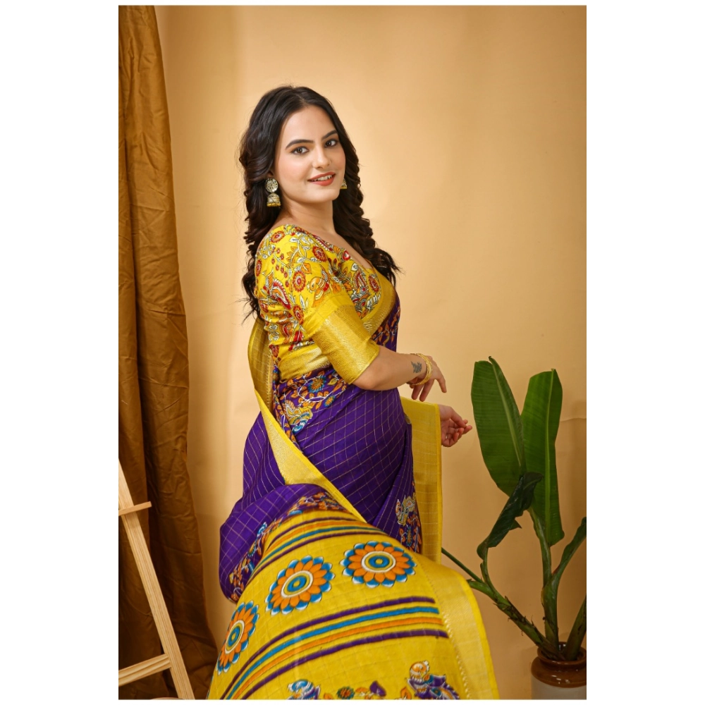 Generic Women's Soft Dola Cotton Kalamkari Printed Saree With Unstitched Blouse 5.5Mtr (Purple) Generic Women's Soft Dola Cotton Kalamkari Printed Saree With Unstitched Blouse 5.5Mtr (Purple)