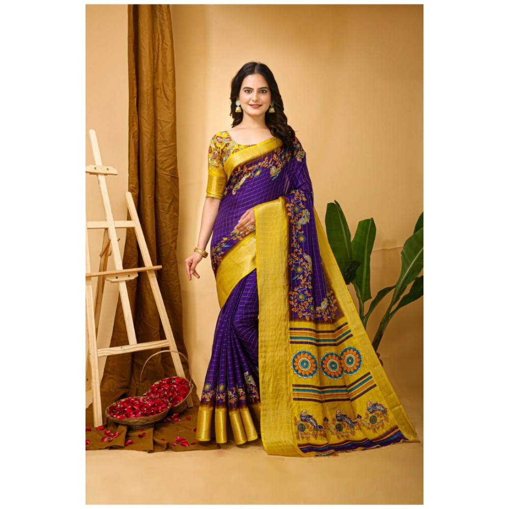 Generic Women's Soft Dola Cotton Kalamkari Printed Saree With Unstitched Blouse 5.5Mtr (Purple) Generic Women's Soft Dola Cotton Kalamkari Printed Saree With Unstitched Blouse 5.5Mtr (Purple)