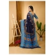 Generic Women's Soft Dola Cotton Kalamkari Printed Saree With Unstitched Blouse 5.5Mtr (Navy Blue)