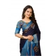 Generic Women's Soft Dola Cotton Kalamkari Printed Saree With Unstitched Blouse 5.5Mtr (Navy Blue)