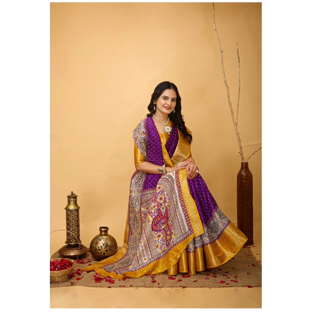 Generic Women's Soft Dola Cotton Kalamkari Printed Saree With Unstitched Blouse 5.5Mtr (Purple) Generic Women's Soft Dola Cotton Kalamkari Printed Saree With Unstitched Blouse 5.5Mtr (Purple)