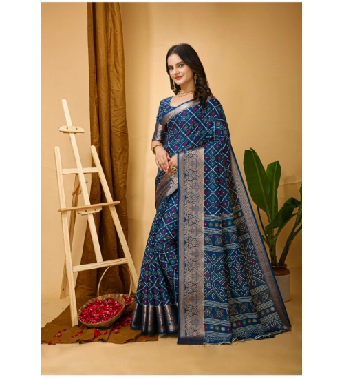 Generic Women's Soft Dola Cotton Kalamkari Printed Saree With Unstitched Blouse 5.5Mtr (Blue)