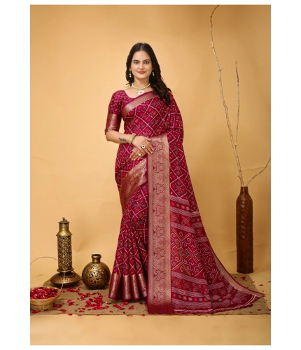 Generic Women's Soft Dola Cotton Kalamkari Printed Saree With Unstitched Blouse 5.5Mtr (Red)