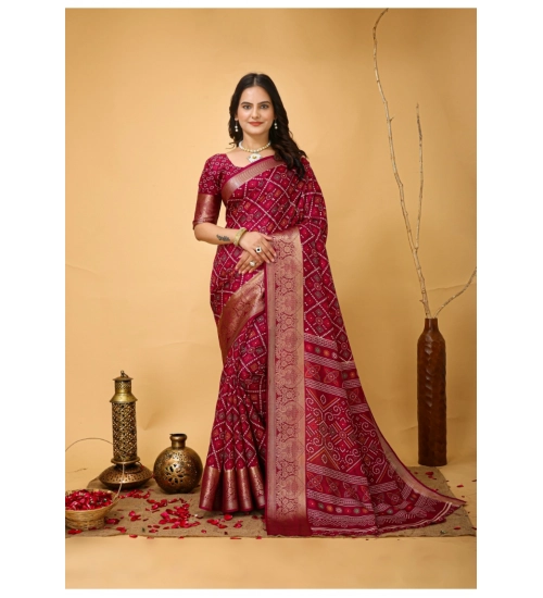 Generic Women's Soft Dola Cotton Kalamkari Printed Saree With Unstitched Blouse 5.5Mtr (Red)