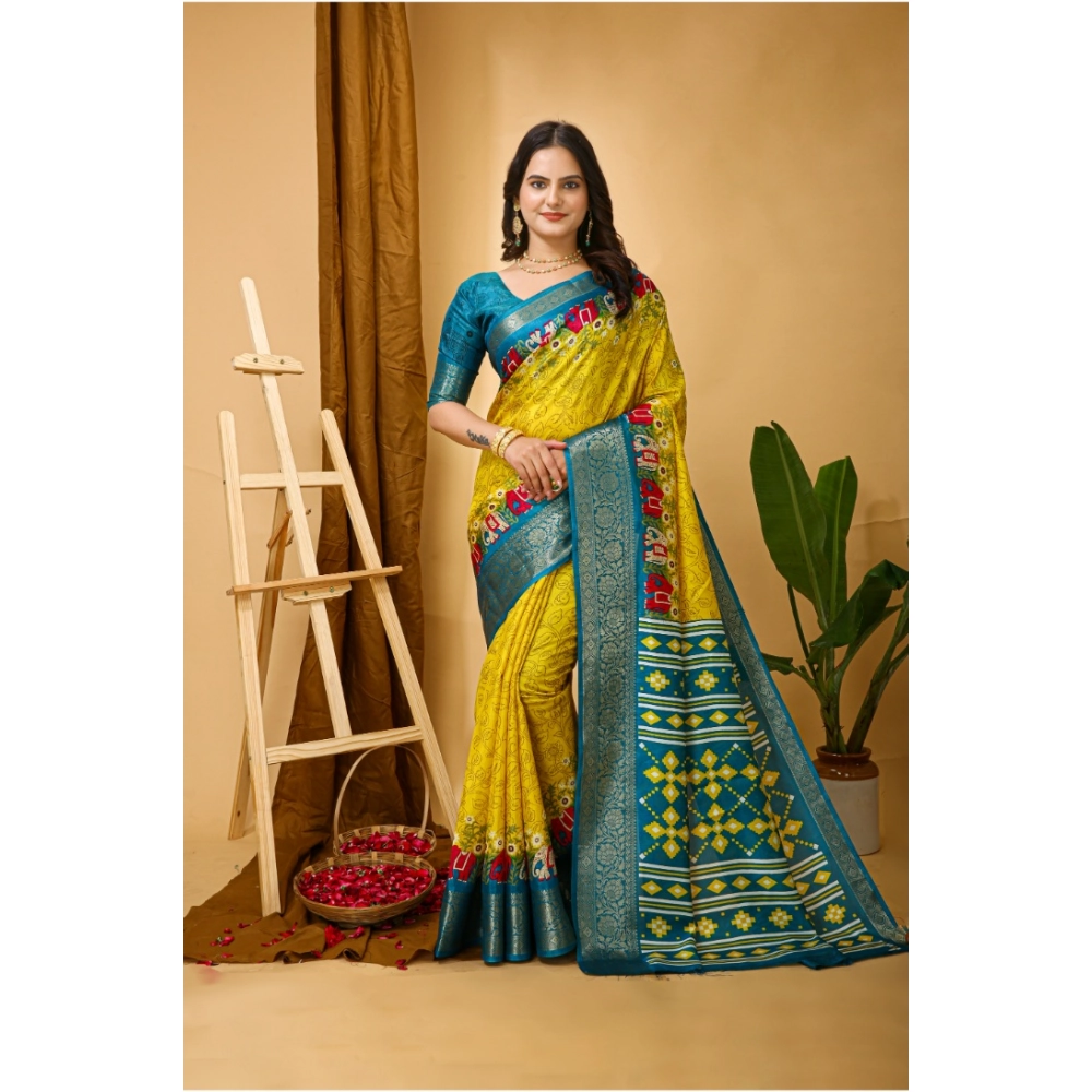Generic Women's Soft Dola Cotton Kalamkari Printed Saree With Unstitched Blouse 5.5Mtr (Yellow) Generic Women's Soft Dola Cotton Kalamkari Printed Saree With Unstitched Blouse 5.5Mtr (Yellow)