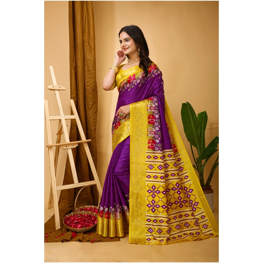Generic Women's Soft Dola Cotton Kalamkari Printed Saree With Unstitched Blouse 5.5Mtr (Purple) Generic Women's Soft Dola Cotton Kalamkari Printed Saree With Unstitched Blouse 5.5Mtr (Purple)