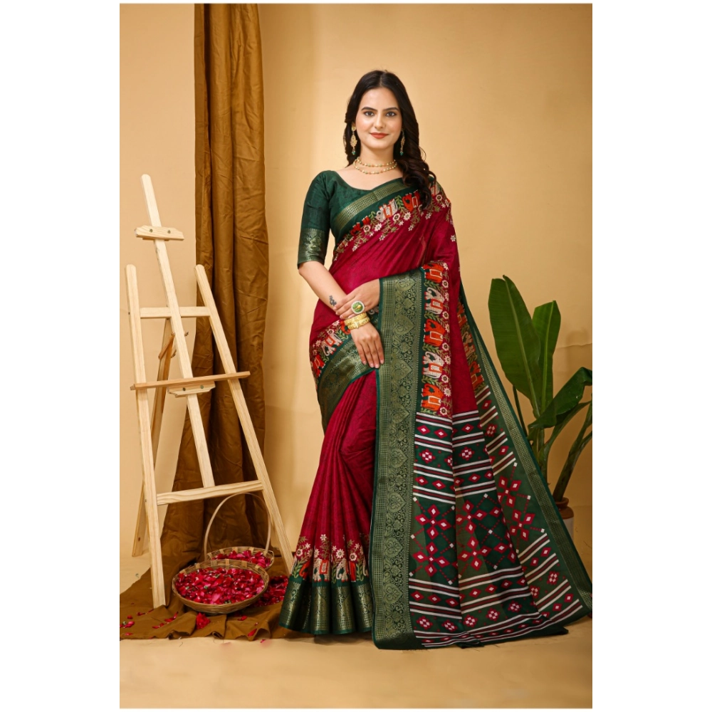 Generic Women's Soft Dola Cotton Kalamkari Printed Saree With Unstitched Blouse 5.5Mtr (Red) Generic Women's Soft Dola Cotton Kalamkari Printed Saree With Unstitched Blouse 5.5Mtr (Red)