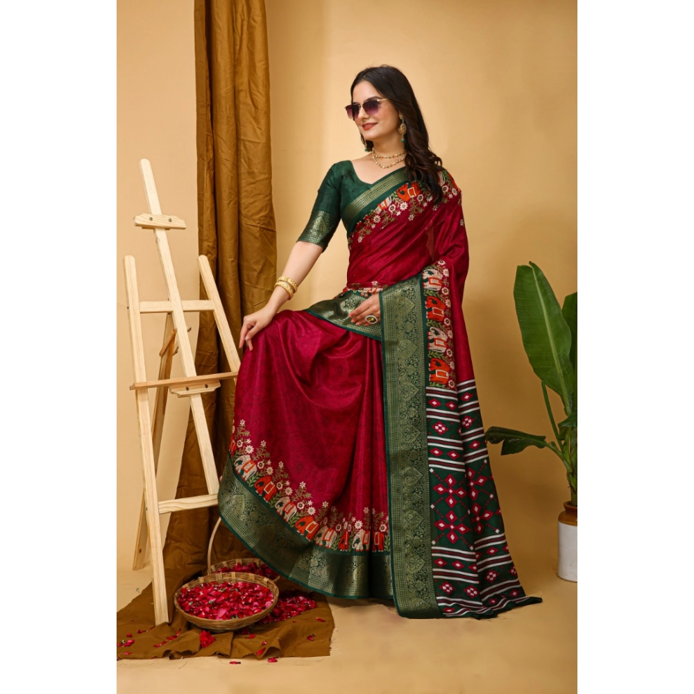 Generic Women's Soft Dola Cotton Kalamkari Printed Saree With Unstitched Blouse 5.5Mtr (Red) Generic Women's Soft Dola Cotton Kalamkari Printed Saree With Unstitched Blouse 5.5Mtr (Red)
