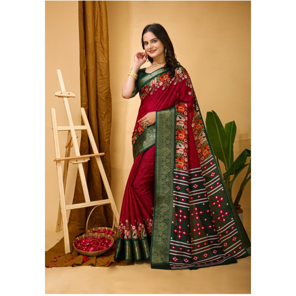 Generic Women's Soft Dola Cotton Kalamkari Printed Saree With Unstitched Blouse 5.5Mtr (Red) Generic Women's Soft Dola Cotton Kalamkari Printed Saree With Unstitched Blouse 5.5Mtr (Red)